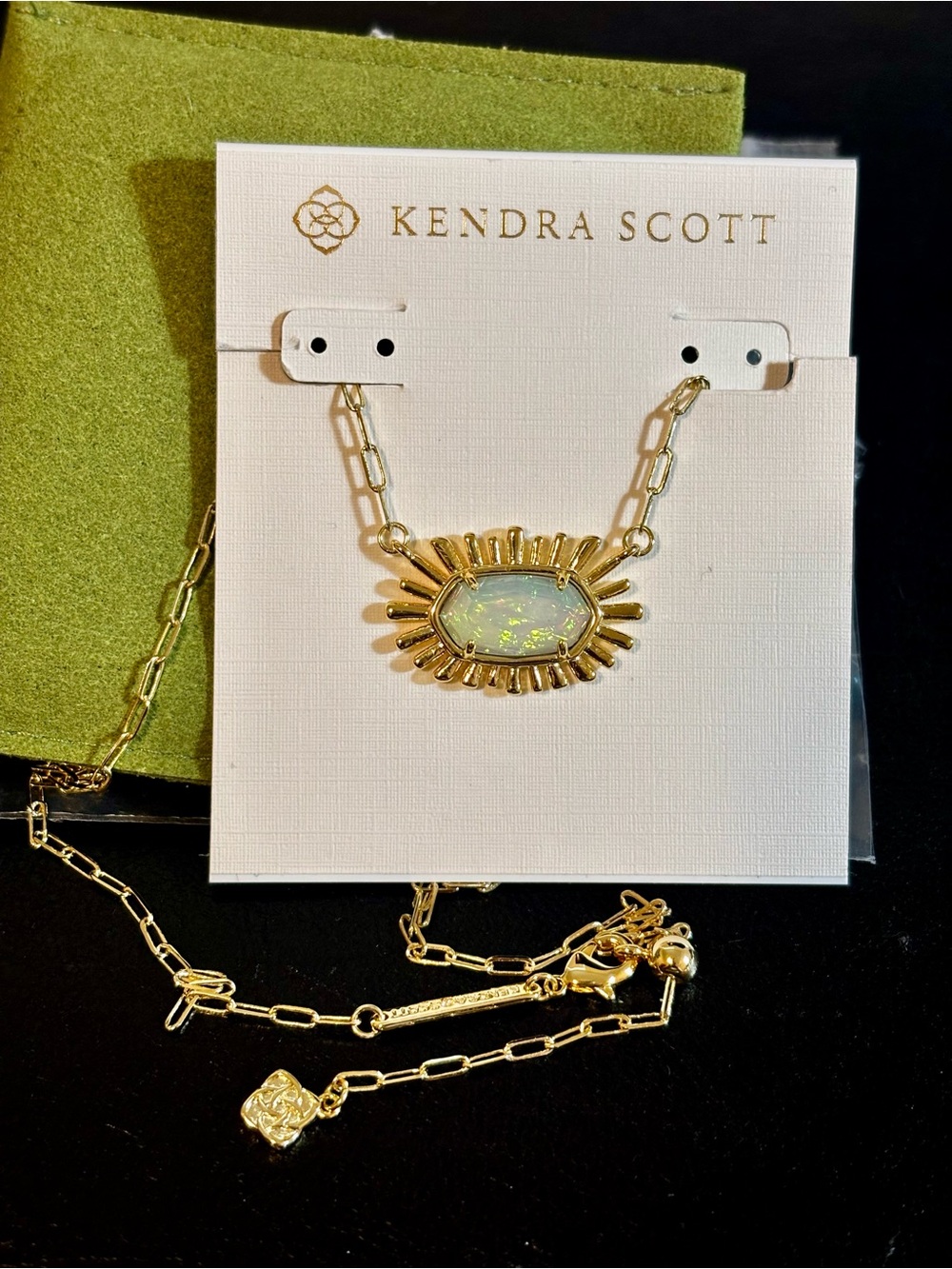 Kendra Scott Gold Sunburst Necklace with Iridescent Opal Pendant